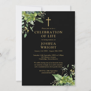 Christian Greenery Celebration Of Life Funeral Invitation