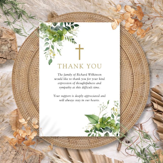 Christian Greenery Celebration Of Life Funeral Thank You Card (Christian Greenery Celebration Of Life Funeral Thank You Card)