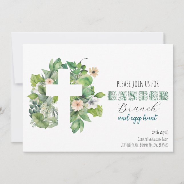 Christian Greenery Cross Easter Celebration Invitation (Front)