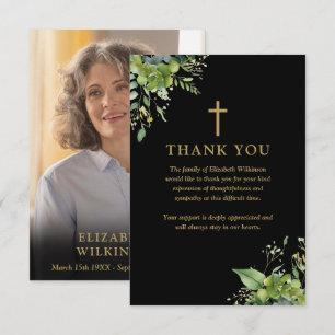 Christian Greenery Memorial Funeral Photo Thank You Card