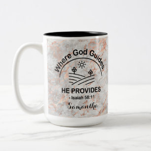 Christian Grey Beige Marble Where God Guides Two-Tone Coffee Mug