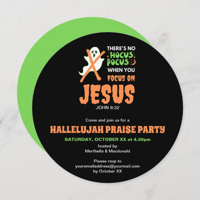 Christian Halloween NO HOCUS POCUS Invitation (Front/Back)