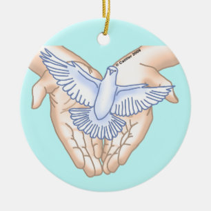 Christian Hands Dove Ceramic Tree Decoration