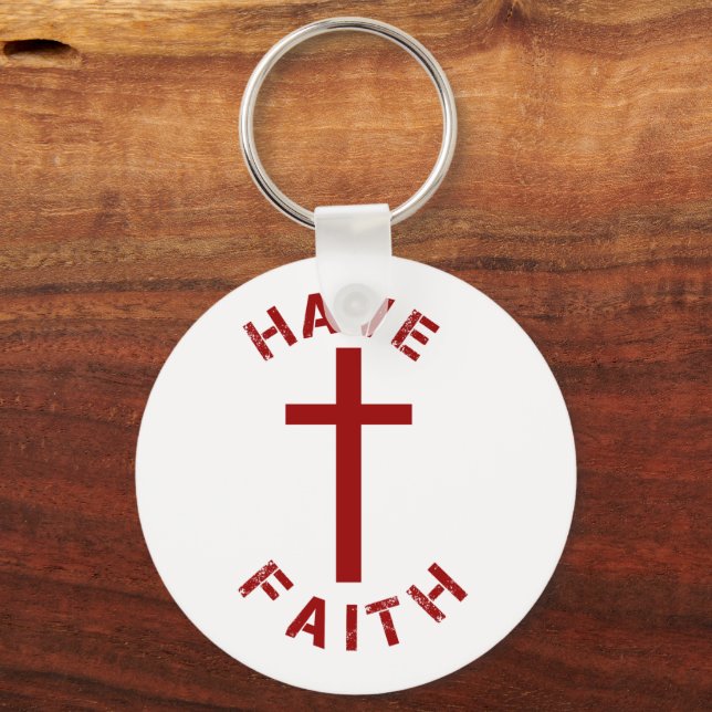 Christian Have Faith Red Cross and Text Design Key Ring (Front)