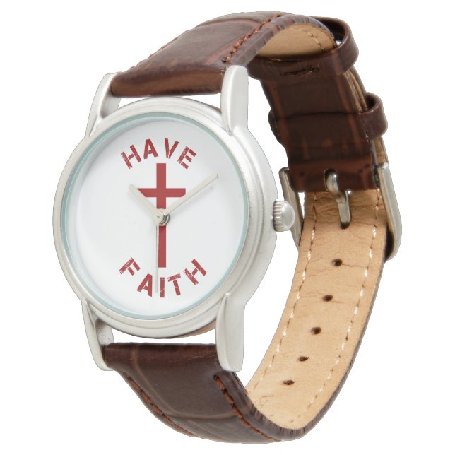 Christian Have Faith Red Cross and Text Design Watch (Angled)