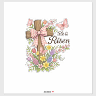 Christian- He is Risen Floral Cross Religious East