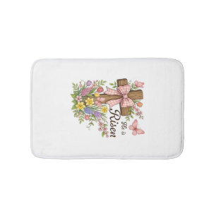 Christian- He is Risen Floral Cross Religious East Bath Mat