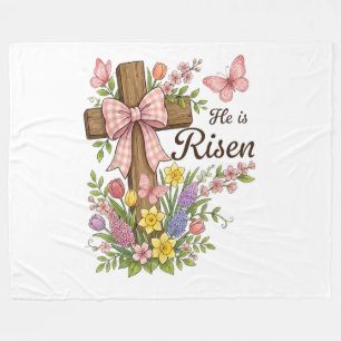Christian- He is Risen Floral Cross Religious Fleece Blanket