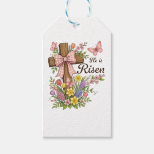 Christian- He is Risen Floral Cross Religious Gift Tags