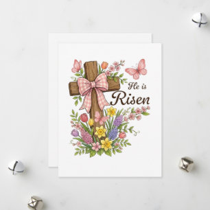 Christian- He is Risen Floral Cross Religious  Holiday Card