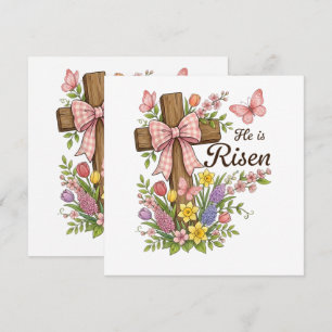Christian- He is Risen Floral Cross Religious Invitation