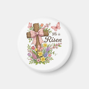 Christian- He is Risen Floral Cross Religious Magnet