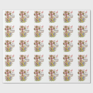 Christian- He is Risen Floral Cross Religious Wrapping Paper