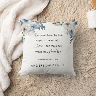Christian He is Risen Floral Custom Family Name Cushion