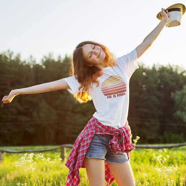 Christian He is Risen Retro Sun Easter T-Shirt (Creator Uploaded)