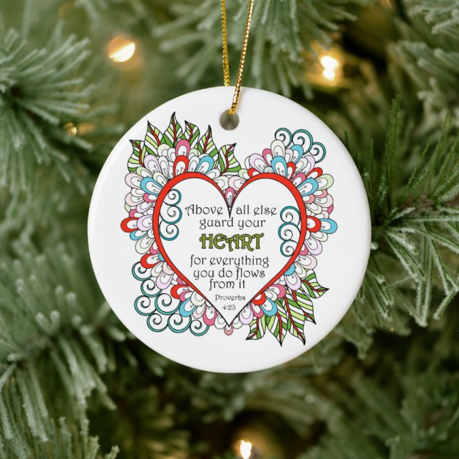 Christian Heart Proverbs Quote Ceramic Tree Decoration (Tree)