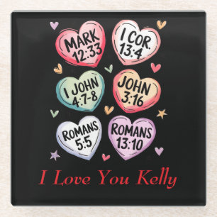 Christian Heart Valentines Bible Verses I love you Glass Coaster