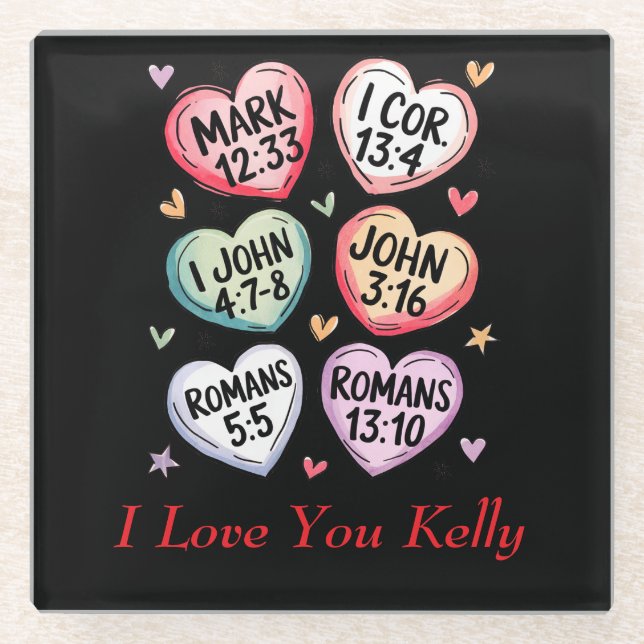 Christian Heart Valentines Bible Verses I love you Glass Coaster (Front)