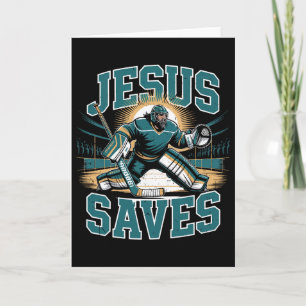 Christian Hockey Jesus Saves Goalie Humor Religiou Card