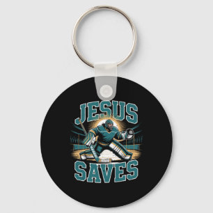 Christian Hockey Jesus Saves Goalie Humor Religiou Key Ring