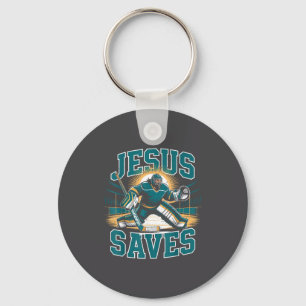 Christian Hockey Jesus Saves Goalie Humor Religiou Key Ring