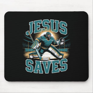 Christian Hockey Jesus Saves Goalie Humor Religiou Mouse Mat