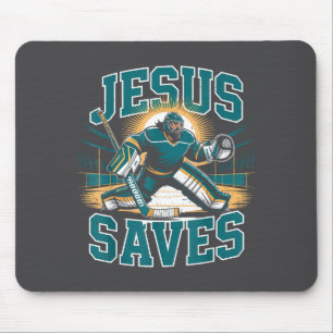 Christian Hockey Jesus Saves Goalie Humor Religiou Mouse Mat