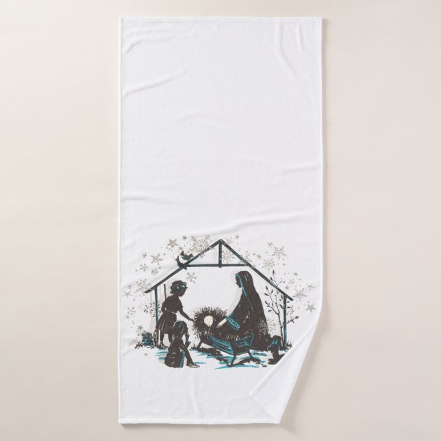 Christian Holy Baby Jesus Christmas Nativity Scene Bath Towel Set (Bath Towel)