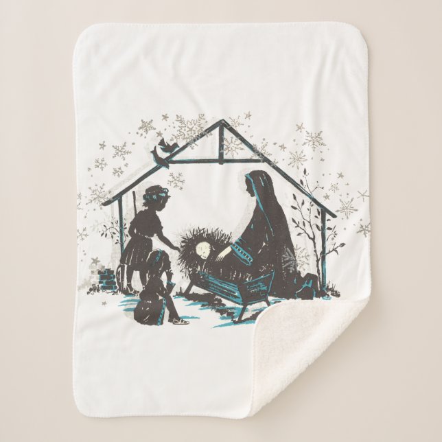 Christian Holy Baby Jesus Christmas Nativity Scene Sherpa Blanket (Front)