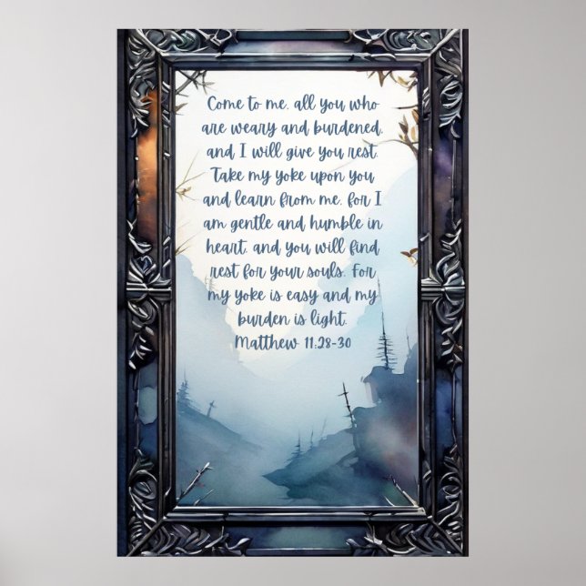 Christian Holy Bible Verse Matthew 11:28-30 Poster (Front)