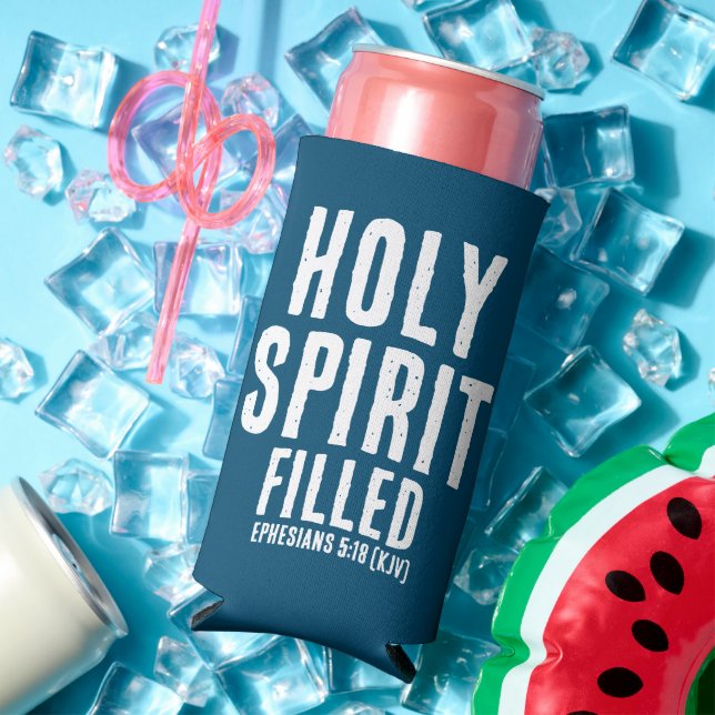 Christian "HOLY SPIRIT Filled" Ocean Blue & White Seltzer Can Cooler (In Situ Summer)