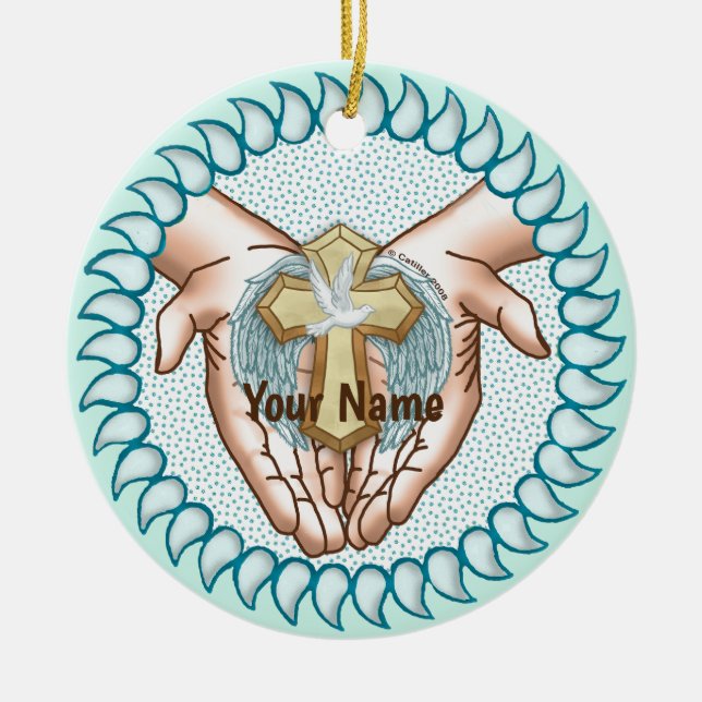 Christian Holy Spirit Hands  Ceramic Tree Decoration (Front)