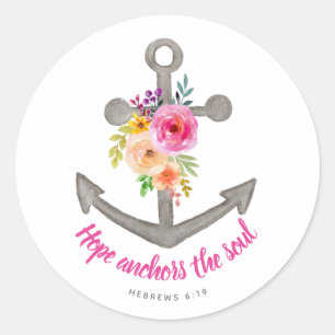 Christian Hope Anchors The Soul Verse Floral Classic Round Sticker