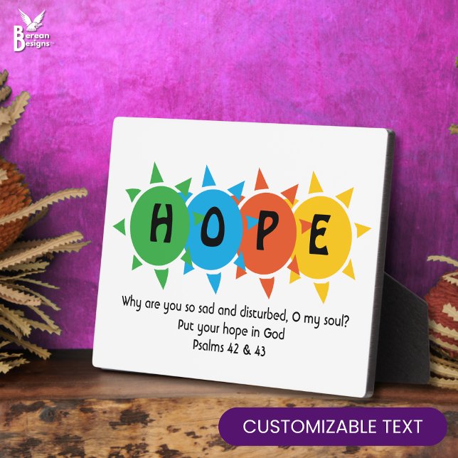 Christian HOPE IN GOD Suicide Prevention CUSTOM Plaque (Inspirational HOPE IN GOD Christian plaque with custom text based on Psa 42&43. Ideal Christian gift)