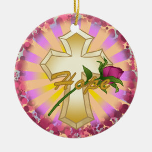 Christian Hope Rose Cross Ceramic Tree Decoration