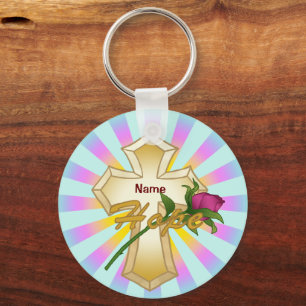 Christian Hope Rose Cross Key Ring