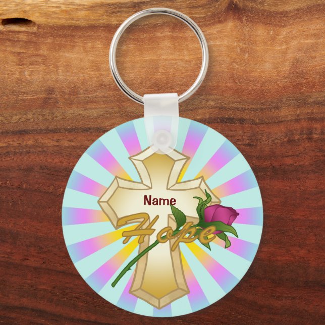 Christian Hope Rose Cross Key Ring (Front)