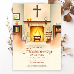 Christian Housewarming Cosy Fireplace Dinner Party Invitation