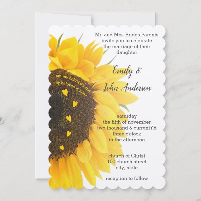 Christian I Am My Beloved Sunflower Wedding  Invitation (Front)