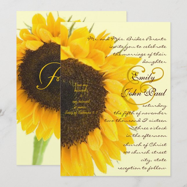 Christian I Am My Beloved Sunflower Wedding Invite (Front/Back)