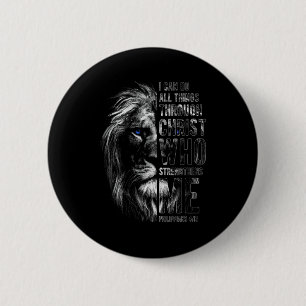 Christian I Can Do All Things Through Christ Lion 6 Cm Round Badge