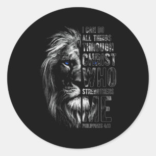 Christian I Can Do All Things Through Christ Lion Classic Round Sticker