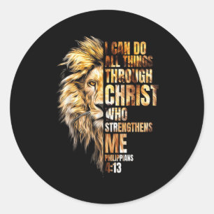 Christian I Can Do All Things Through Christ Lion Classic Round Sticker