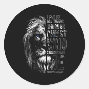 Christian I Can Do All Things Through Christ Lion Classic Round Sticker