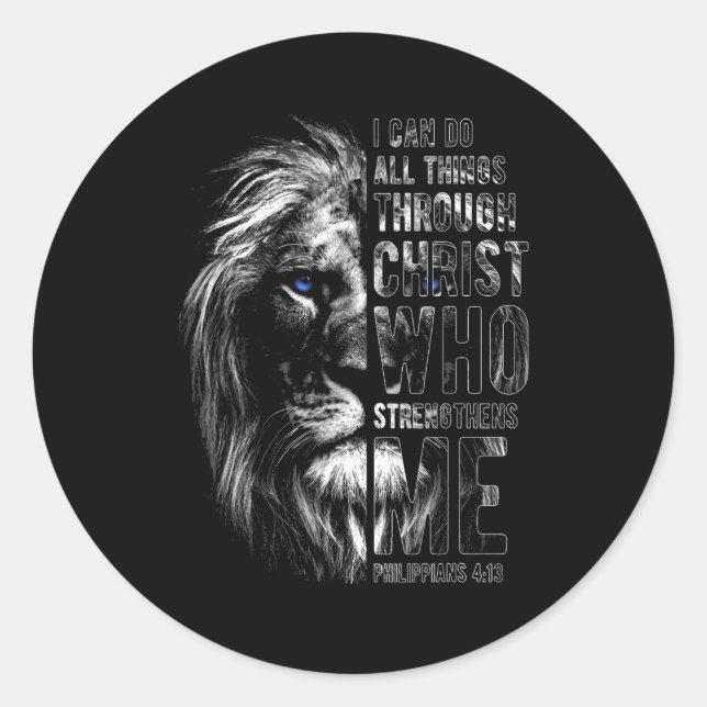 Christian I Can Do All Things Through Christ Lion  Classic Round Sticker (Front)
