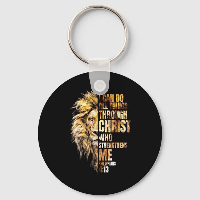 Christian I Can Do All Things Through Christ Lion  Key Ring (Front)