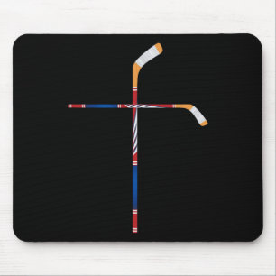 Christian Ice Hockey Sticks Cross Faith Sports Mouse Mat