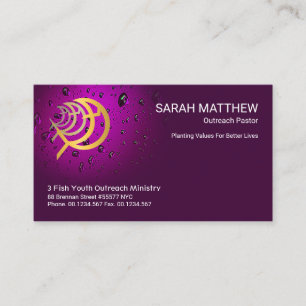 Christian Ichthus Fish Royal Purple Waters Pastor Business Card
