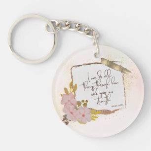 Christian Inscribed Scripture Elegant Gold Glitter Key Ring