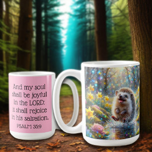 Christian Inspirational Psalms Whimsical Hedgehog  Coffee Mug